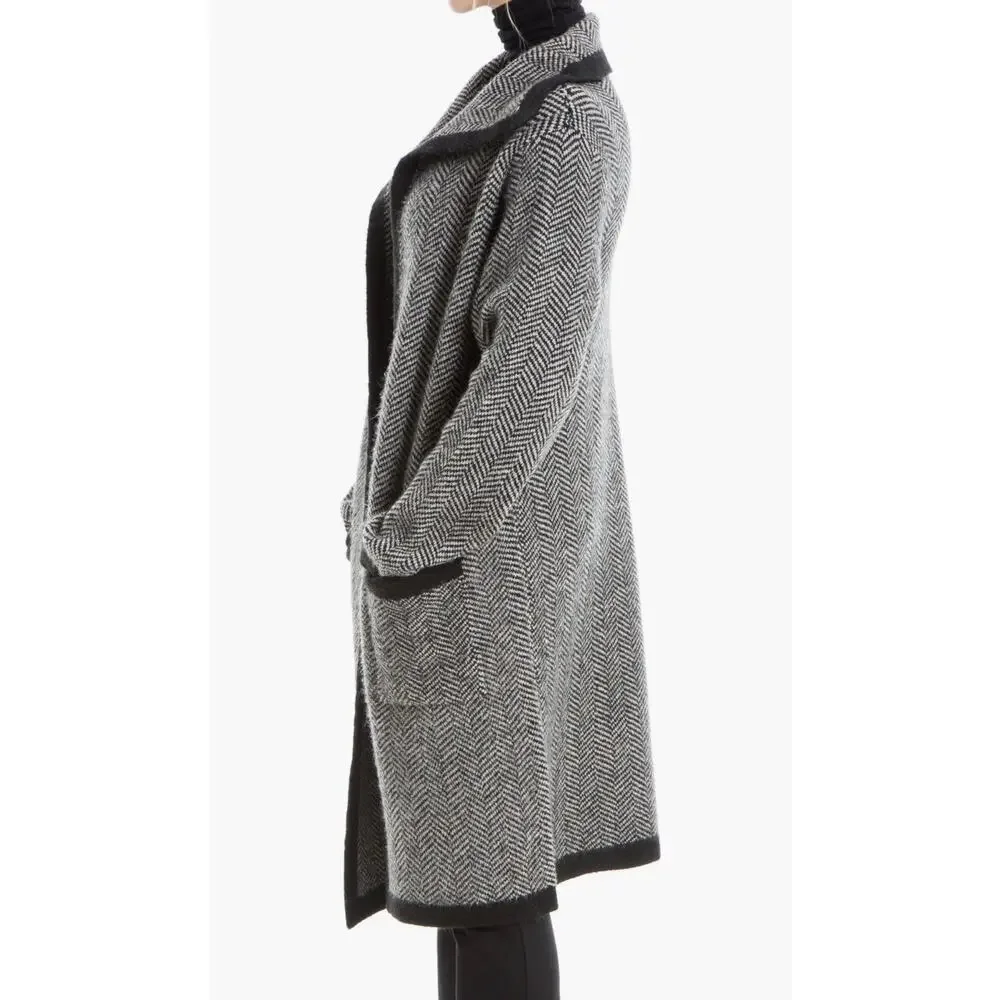 Max Studio Gray Black Herringbone Open Front Long Cardigan Sweater Size L - Picture 4 of 4